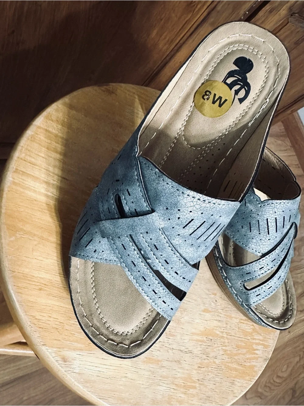 Women's Blue/Grey 2” Heel Wedge Slide Sandals 8W